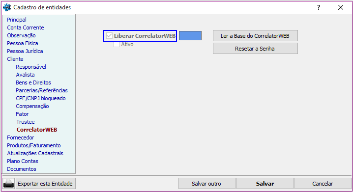 Cadastros > Entidade > Cliente